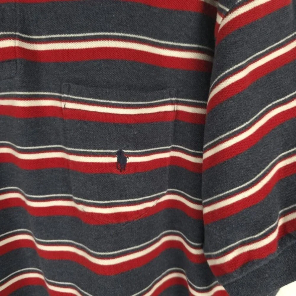 POLO RALPH LAUREN VTG Bolivia Made 🇧🇴 Striped Mesh Polo Shirt‎ Pocket Chest XL